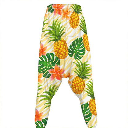 Beige Zebra Pineapple Pattern Print Hammer Pants