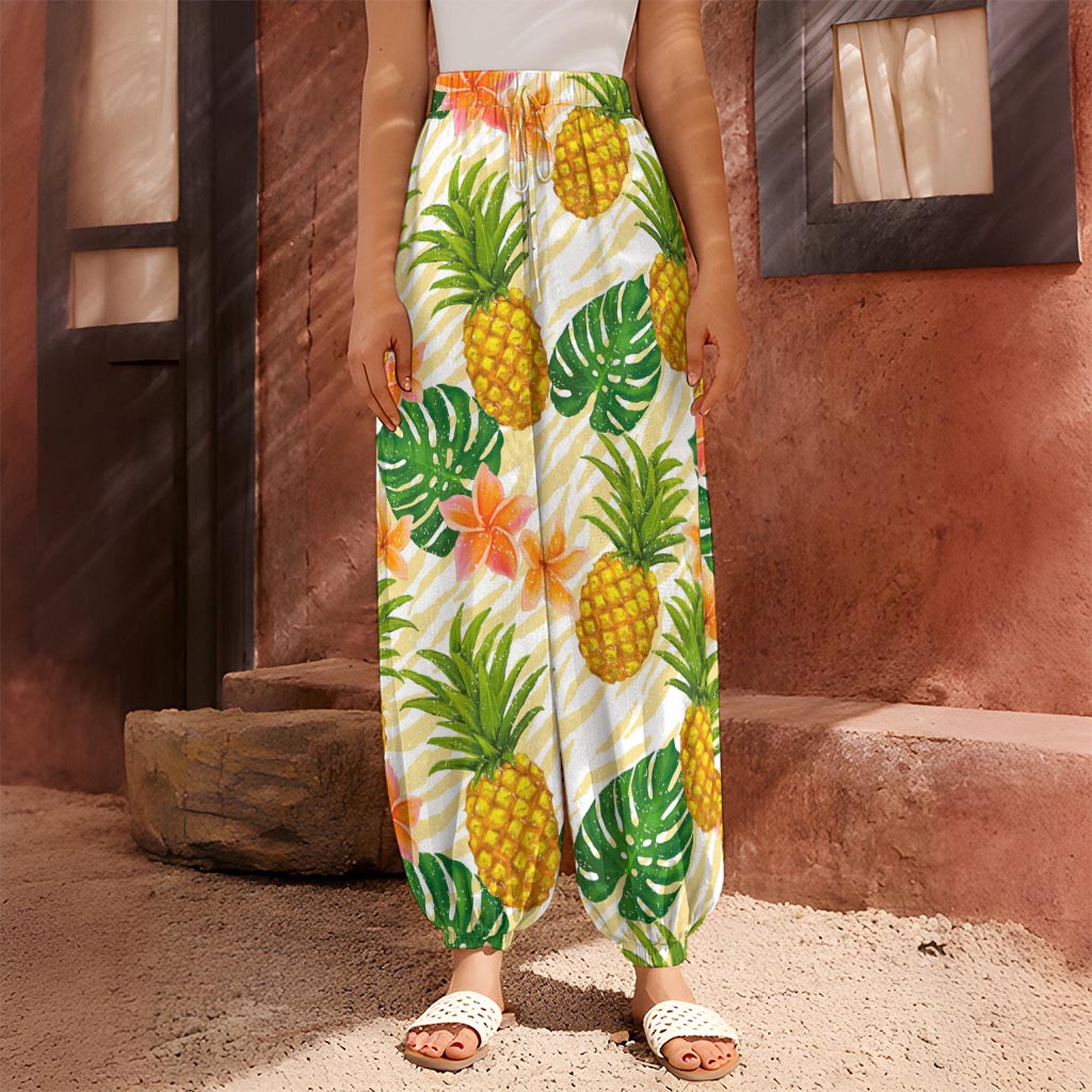 Beige Zebra Pineapple Pattern Print Harem Pants