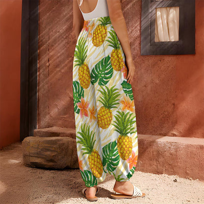 Beige Zebra Pineapple Pattern Print Harem Pants