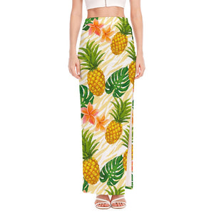 Beige Zebra Pineapple Pattern Print High Slit Maxi Skirt