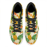 Beige Zebra Pineapple Pattern Print High Top Leather Sneakers