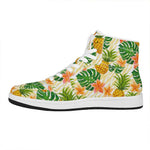 Beige Zebra Pineapple Pattern Print High Top Leather Sneakers