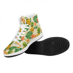 Beige Zebra Pineapple Pattern Print High Top Leather Sneakers