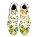 Beige Zebra Pineapple Pattern Print High Top Leather Sneakers
