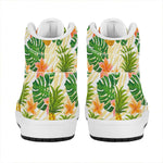 Beige Zebra Pineapple Pattern Print High Top Leather Sneakers