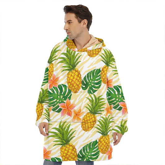 Beige Zebra Pineapple Pattern Print Hoodie Blanket