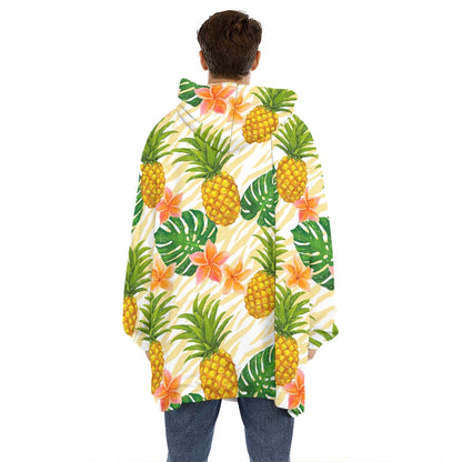 Beige Zebra Pineapple Pattern Print Hoodie Blanket