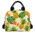 Beige Zebra Pineapple Pattern Print Insulated Lunch Bag
