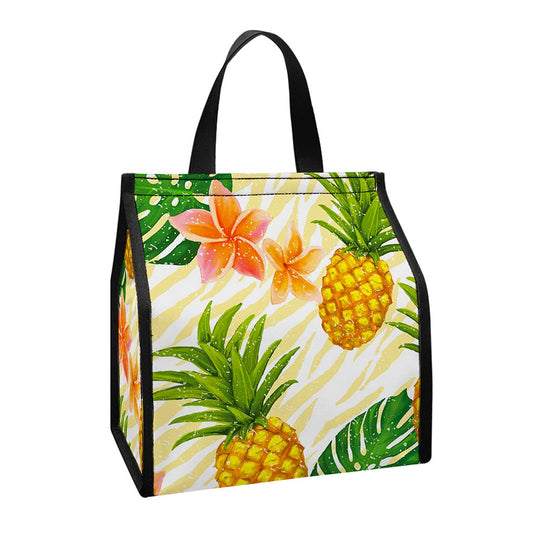 Beige Zebra Pineapple Pattern Print Insulated Lunch Tote