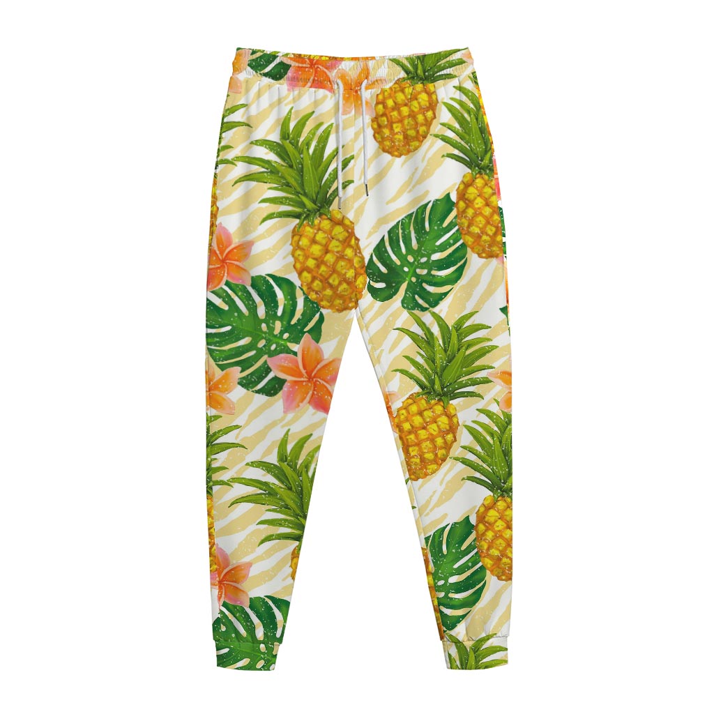 Beige Zebra Pineapple Pattern Print Jogger Pants