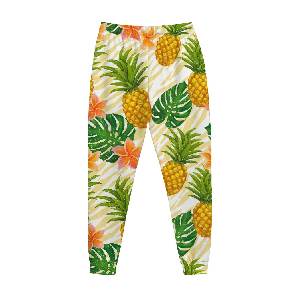 Beige Zebra Pineapple Pattern Print Jogger Pants
