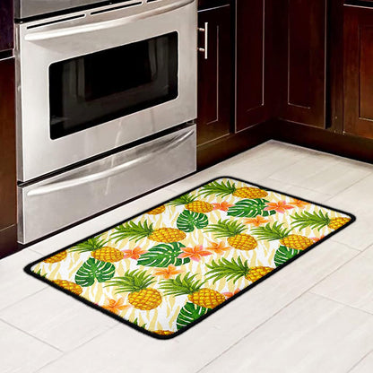 Beige Zebra Pineapple Pattern Print Kitchen Mat