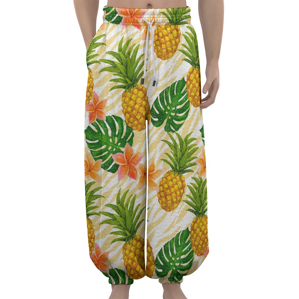 Beige Zebra Pineapple Pattern Print Lantern Pants