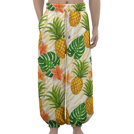 Beige Zebra Pineapple Pattern Print Lantern Pants