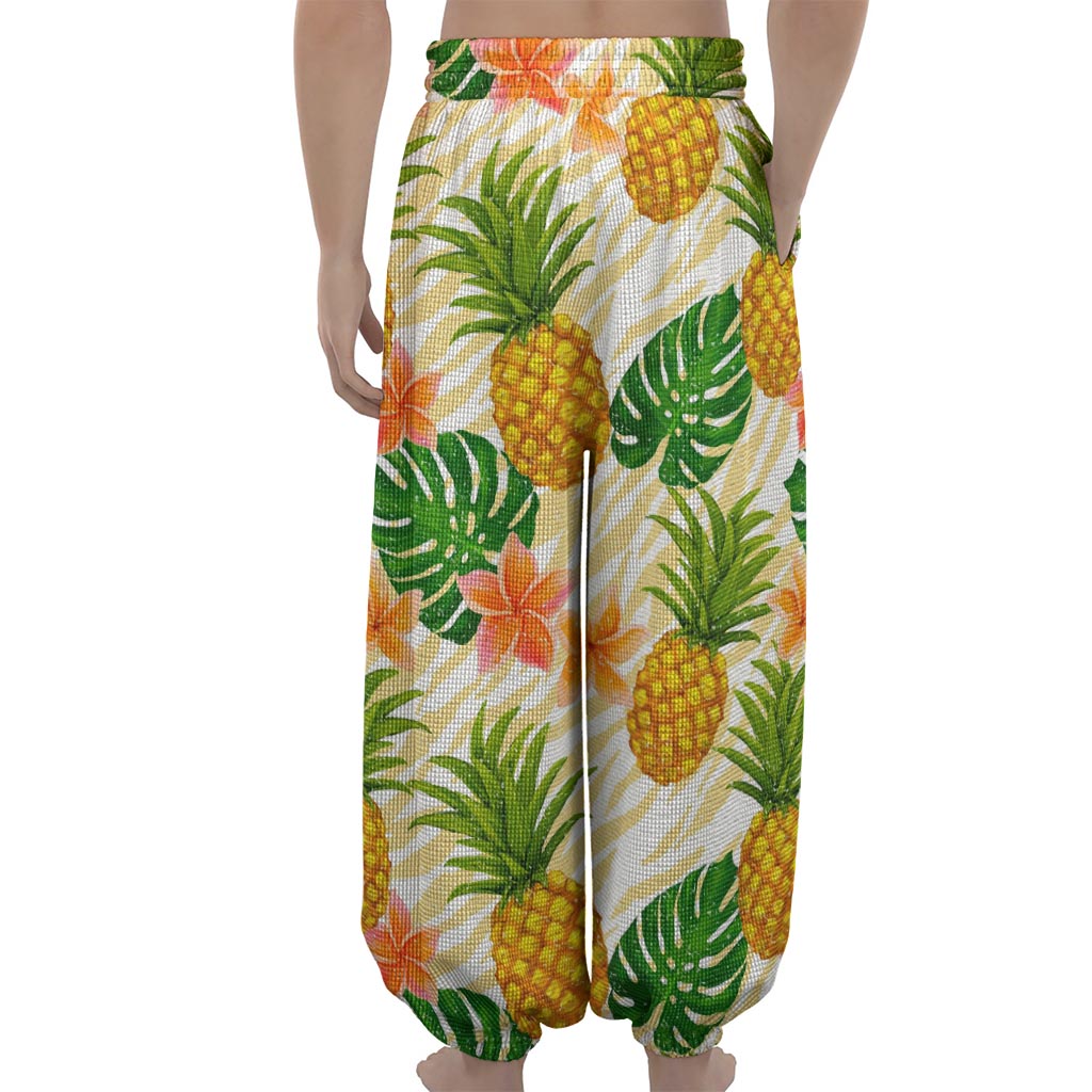 Beige Zebra Pineapple Pattern Print Lantern Pants