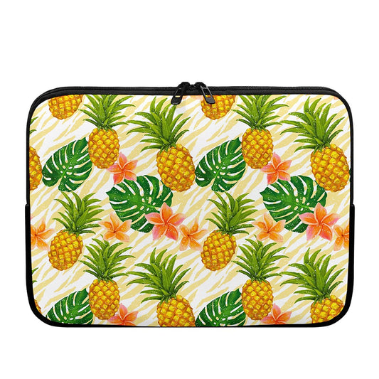 Beige Zebra Pineapple Pattern Print Laptop Sleeve
