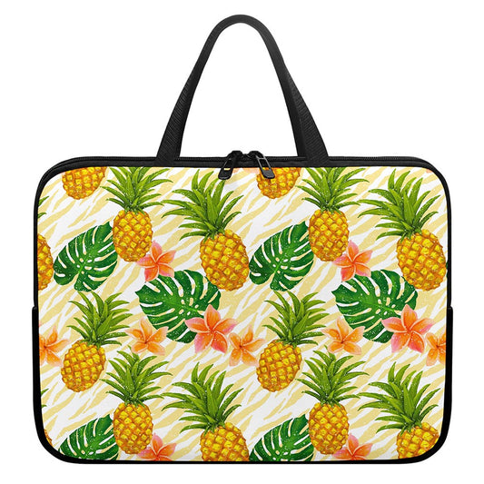 Beige Zebra Pineapple Pattern Print Laptop Sleeve With Handle