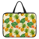 Beige Zebra Pineapple Pattern Print Laptop Sleeve With Handle