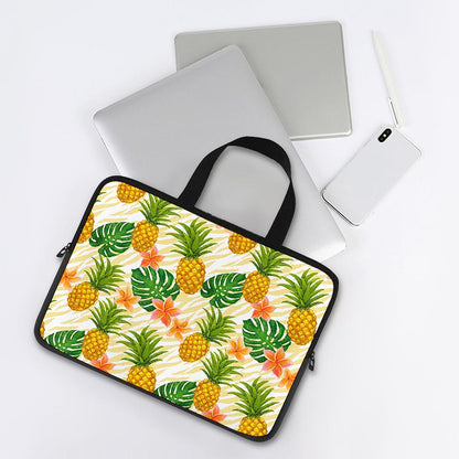 Beige Zebra Pineapple Pattern Print Laptop Sleeve With Handle