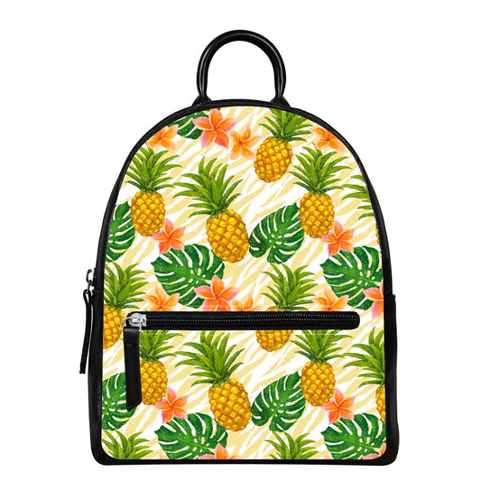 Beige Zebra Pineapple Pattern Print Leather Backpack