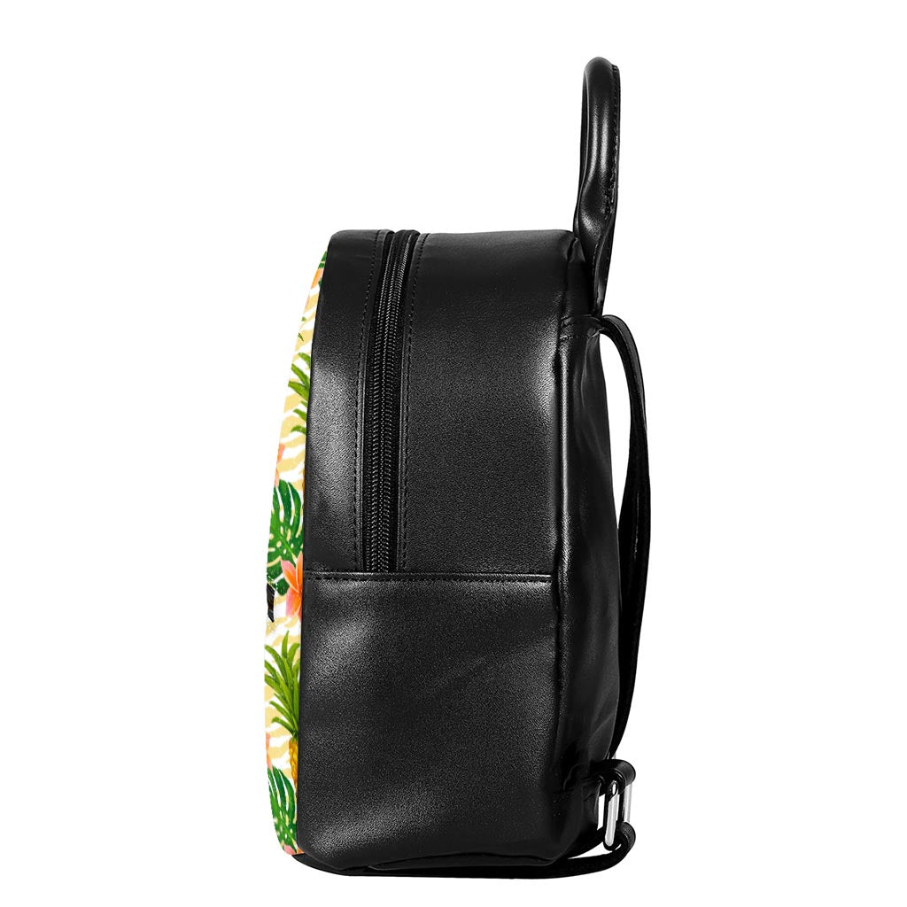 Beige Zebra Pineapple Pattern Print Leather Backpack