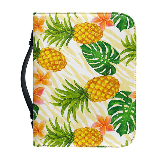 Beige Zebra Pineapple Pattern Print Leather Bible Cover