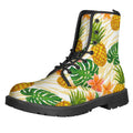 Beige Zebra Pineapple Pattern Print Lace-Up Boots