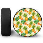 Beige Zebra Pineapple Pattern Print Leather Spare Tire Cover