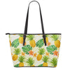 Beige Zebra Pineapple Pattern Print Leather Tote Bag