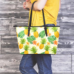 Beige Zebra Pineapple Pattern Print Leather Tote Bag