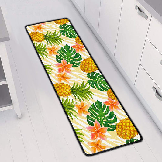 Beige Zebra Pineapple Pattern Print Long Kitchen Mat