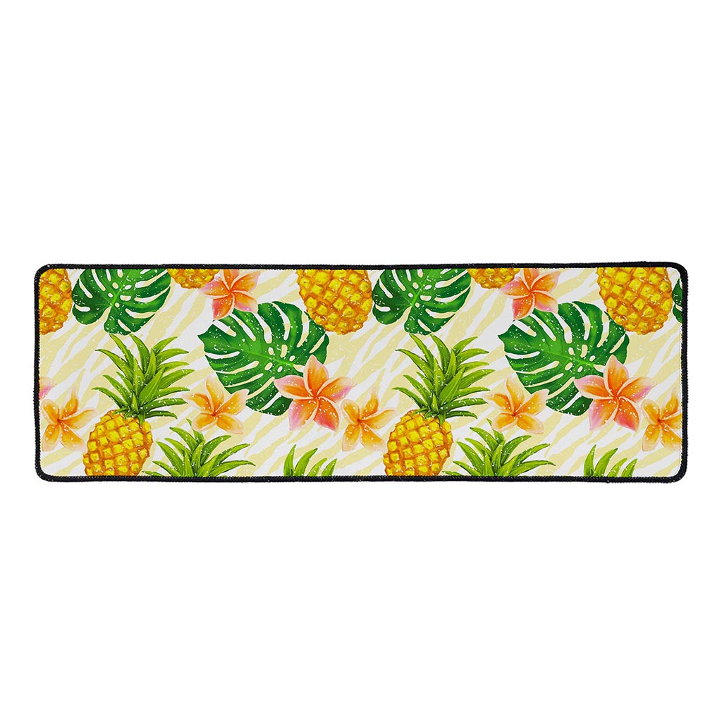 Beige Zebra Pineapple Pattern Print Long Kitchen Mat