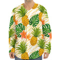 Beige Zebra Pineapple Pattern Print Long Sleeve Baseball Jersey