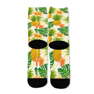 Beige Zebra Pineapple Pattern Print Long Socks