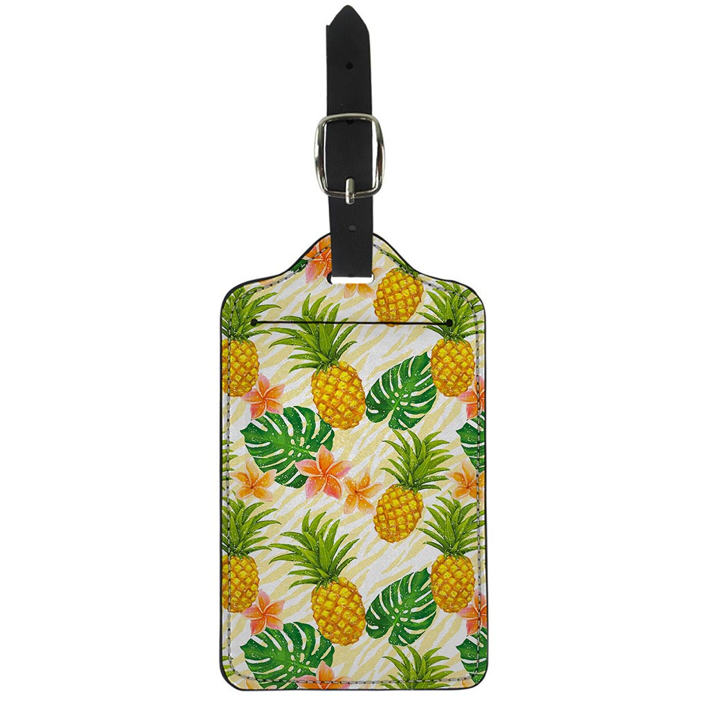 Beige Zebra Pineapple Pattern Print Luggage Tag
