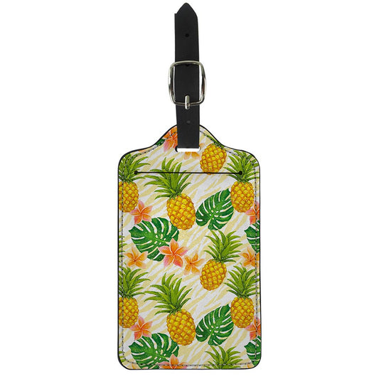 Beige Zebra Pineapple Pattern Print Luggage Tag