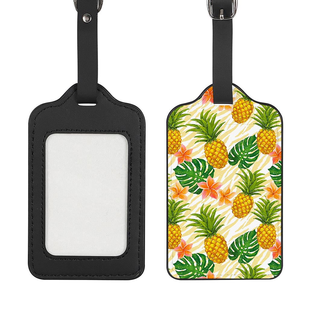 Beige Zebra Pineapple Pattern Print Luggage Tag