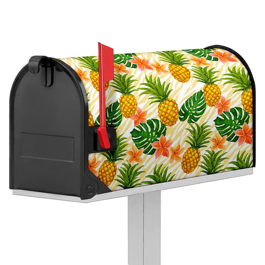 Beige Zebra Pineapple Pattern Print Mailbox Cover
