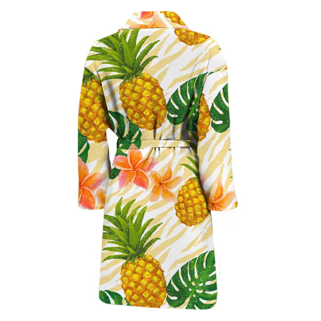 Beige Zebra Pineapple Pattern Print Men's Bathrobe