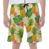 Beige Zebra Pineapple Pattern Print Men's Beach Shorts