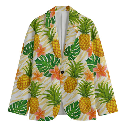 Beige Zebra Pineapple Pattern Print Men's Blazer