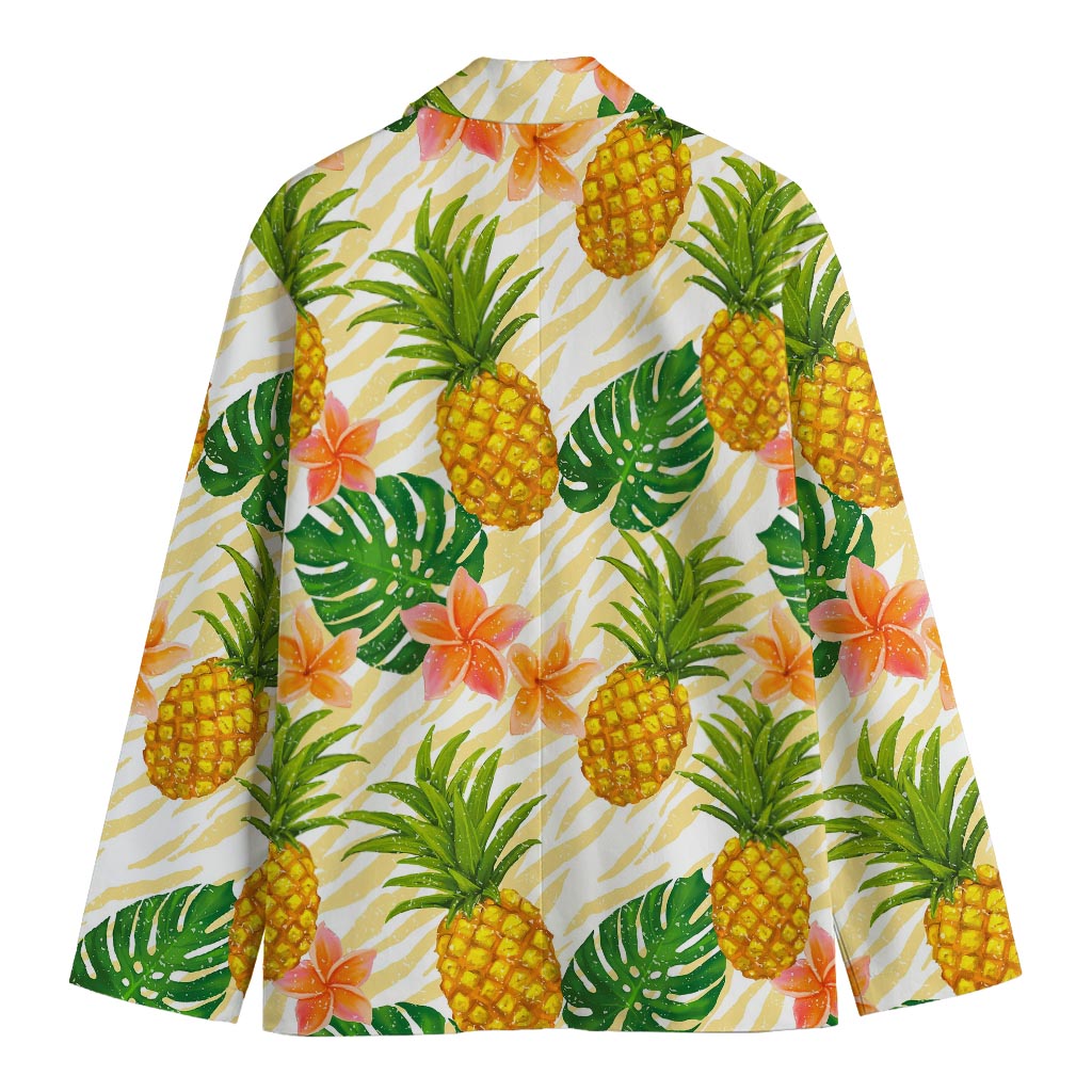 Beige Zebra Pineapple Pattern Print Men's Blazer