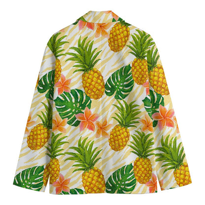 Beige Zebra Pineapple Pattern Print Men's Blazer