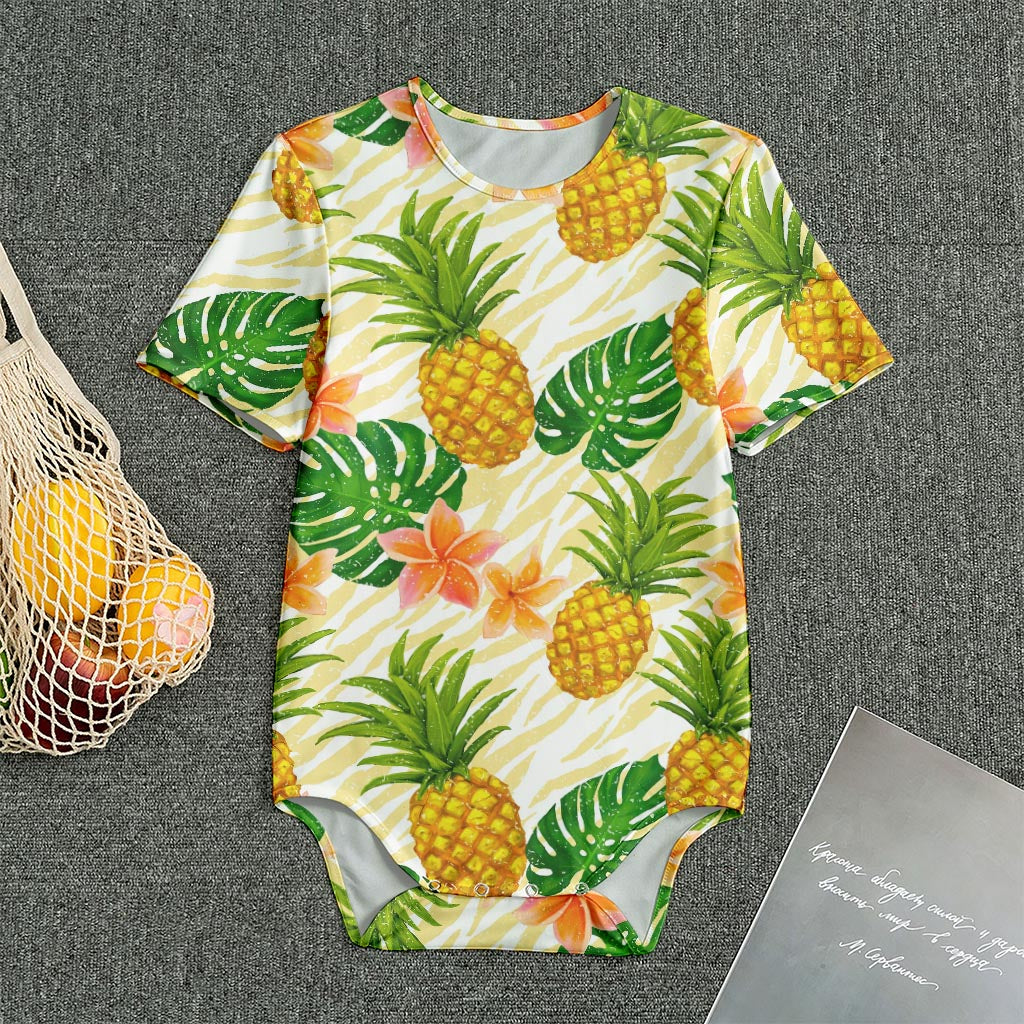 Beige Zebra Pineapple Pattern Print Men's Bodysuit