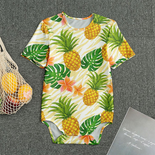Beige Zebra Pineapple Pattern Print Men's Bodysuit