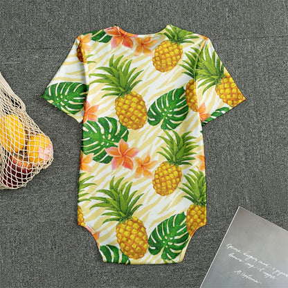 Beige Zebra Pineapple Pattern Print Men's Bodysuit