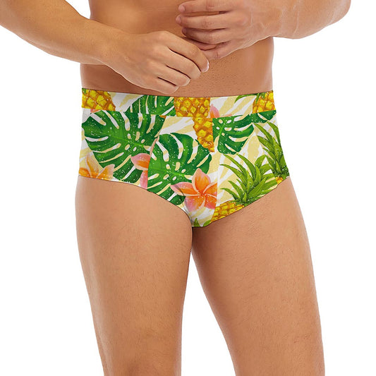 Beige Zebra Pineapple Pattern Print Men's Briefs