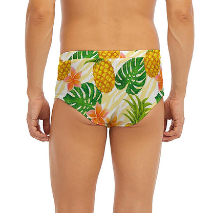 Beige Zebra Pineapple Pattern Print Men's Briefs