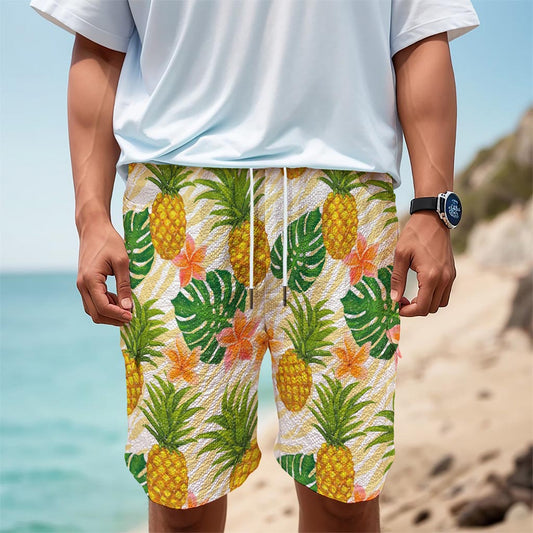 Beige Zebra Pineapple Pattern Print Men's Cargo Shorts