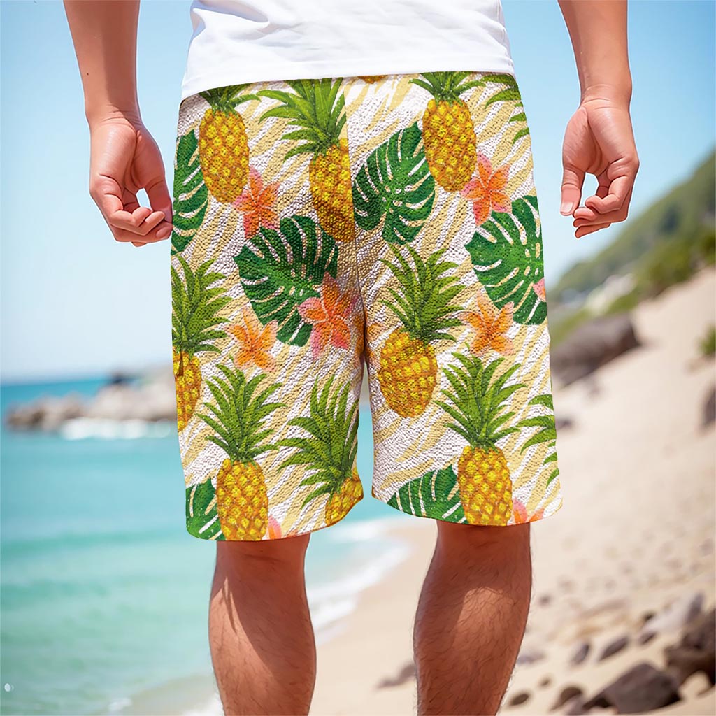Beige Zebra Pineapple Pattern Print Men's Cargo Shorts